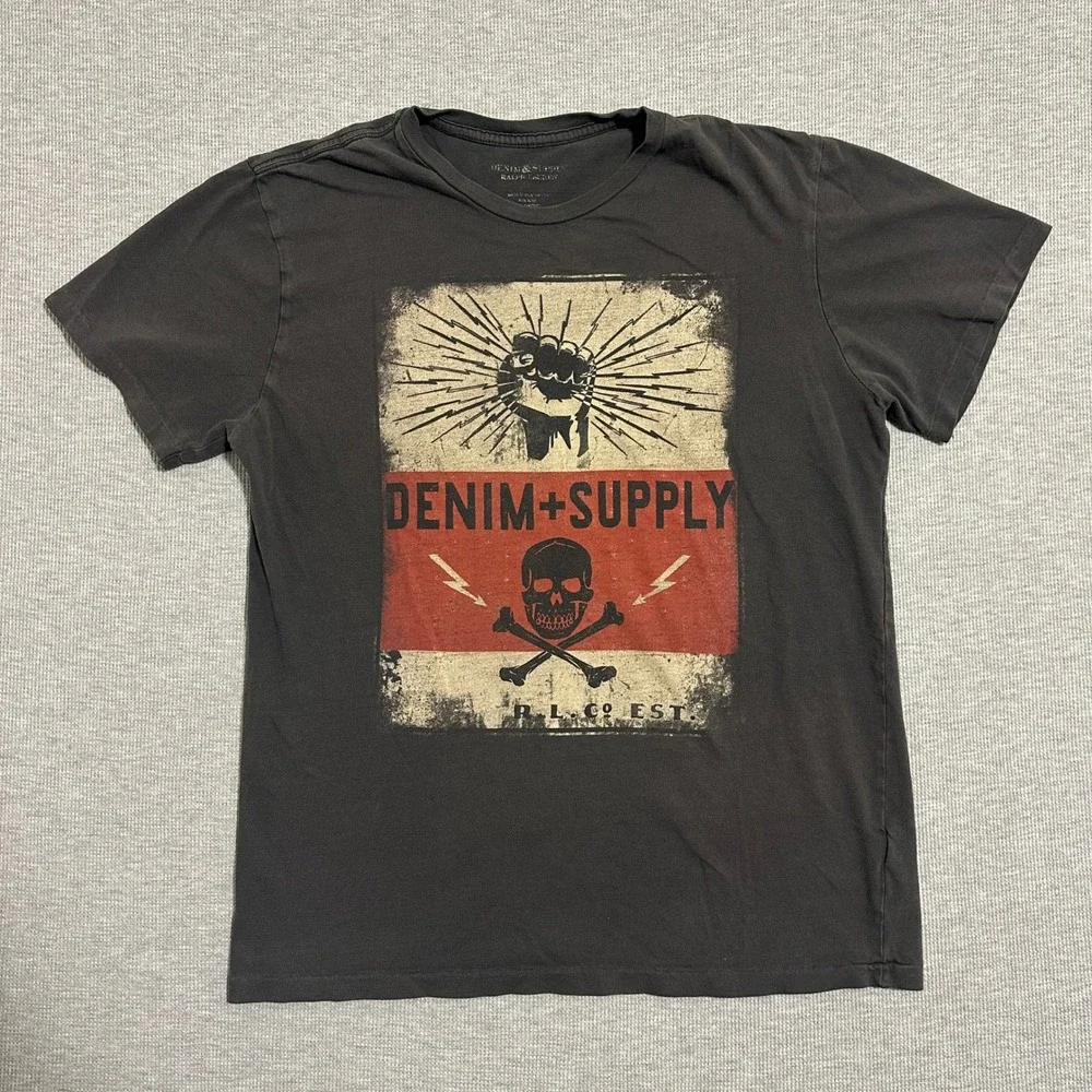 Denim & Supply Ralph Lauren Mens Skull Fist Graphic T-Shirt Faded Black Size M